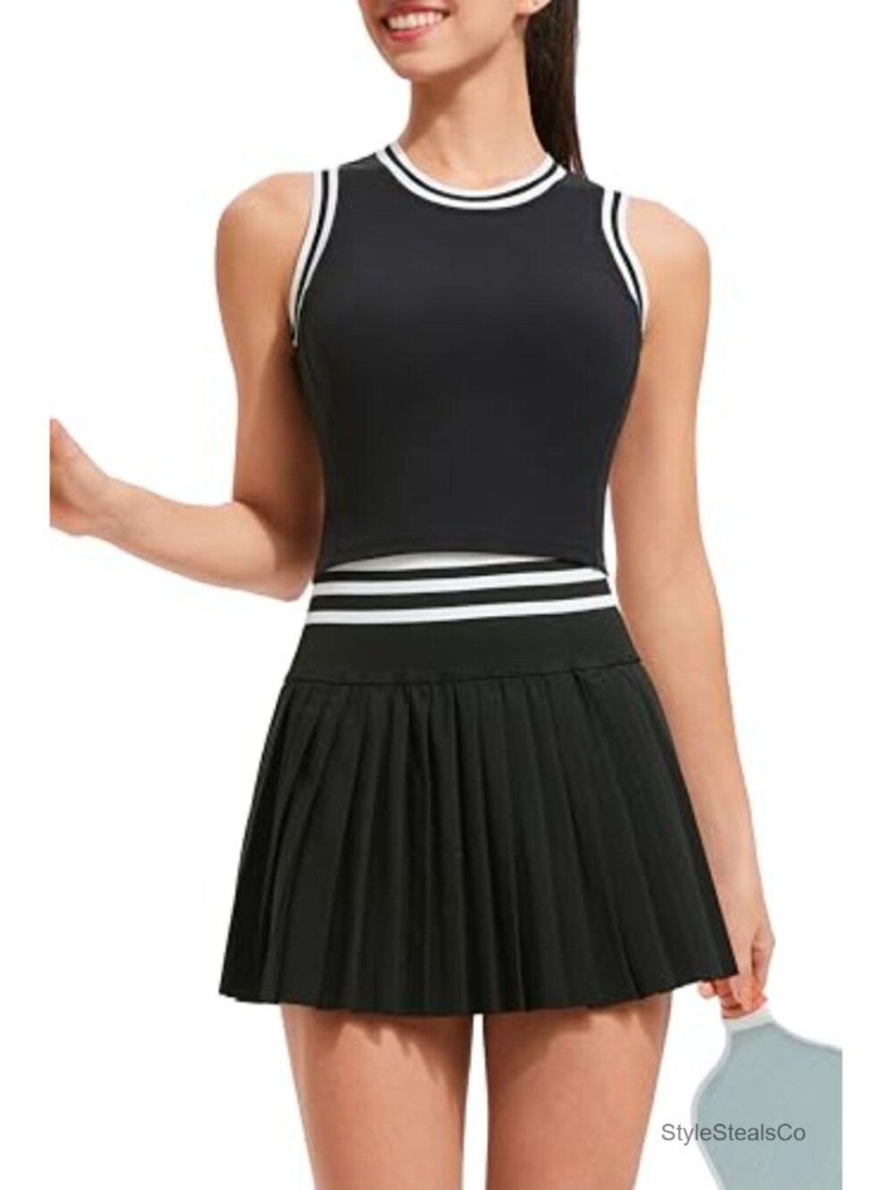 Two Piece Tennis Skirt Set High Waisted Pleated Athletic Golf Skort with Pockets